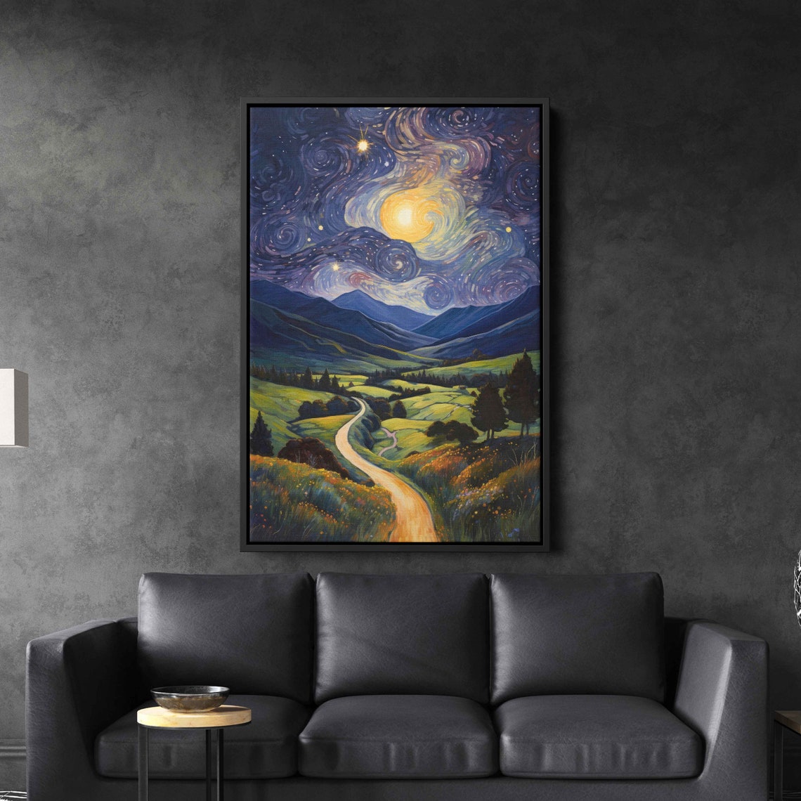 Starry Night Van Gogh Inspired Rural Mountain Valley Road Art Print - Image 2