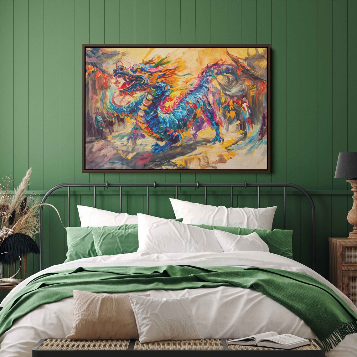 Vibrant Chinese Dragon Colorful Flaming Acrylic Asian Art Poster - Image 2