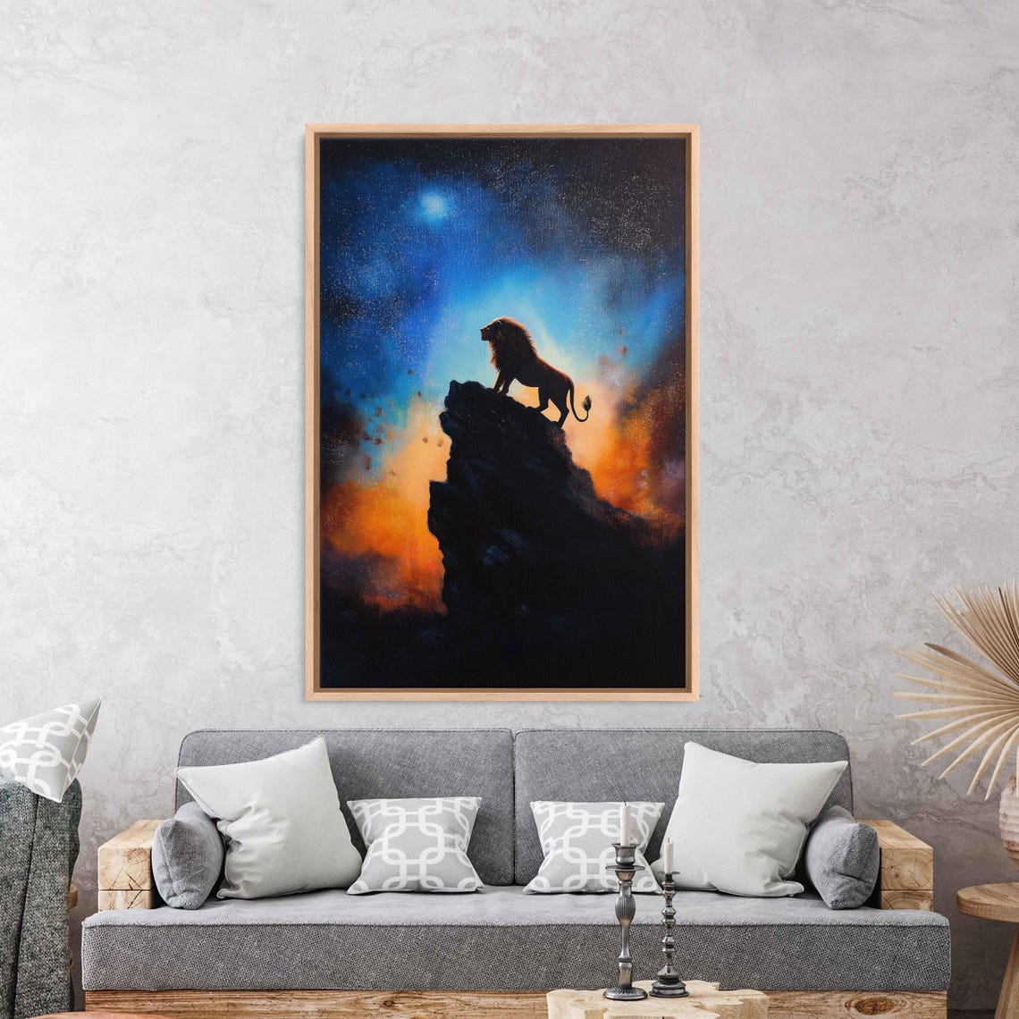 Majestic Lion Silhouette Wall Art Print Starry Night Moonlit Mountain - Image 3