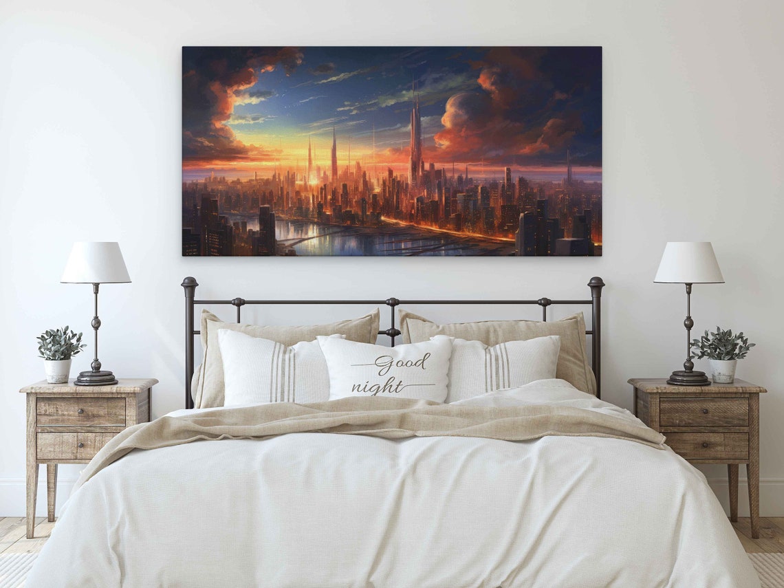 Stunning City Skyline At Sunset Framed Print Ready To Hang - Image 3
