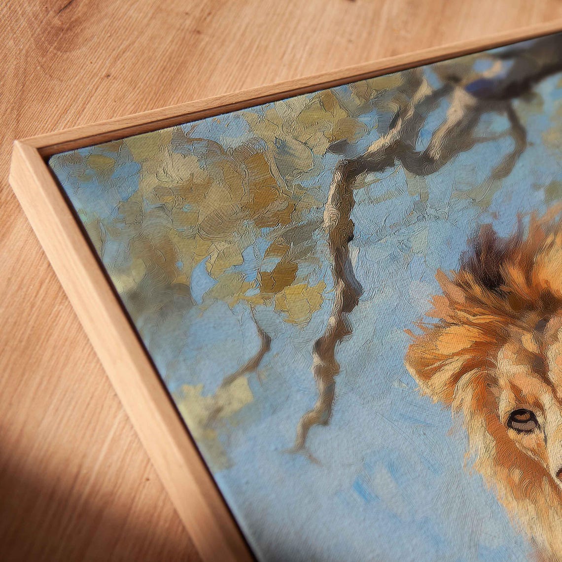 Lion Lounging On Tree Branch Pastel Blue Whimsical Wildlife Art Poster - Image 2