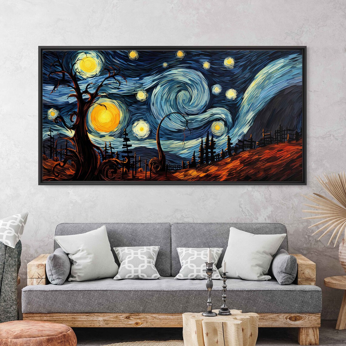 Van Gogh Inspired Starry Night Swirling Sky Twisted Trees Landscape Poster - Image 2