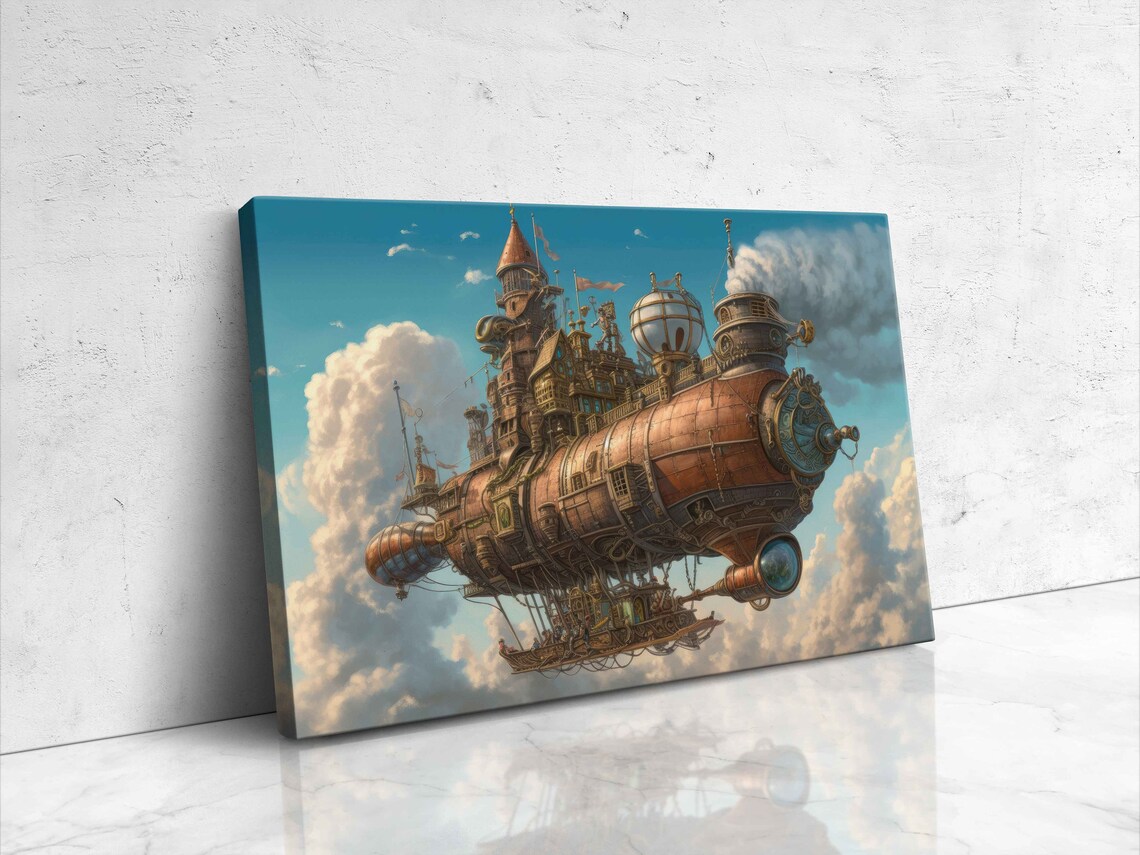 Steampunk Airship in the Clouds Art Print - Image 4