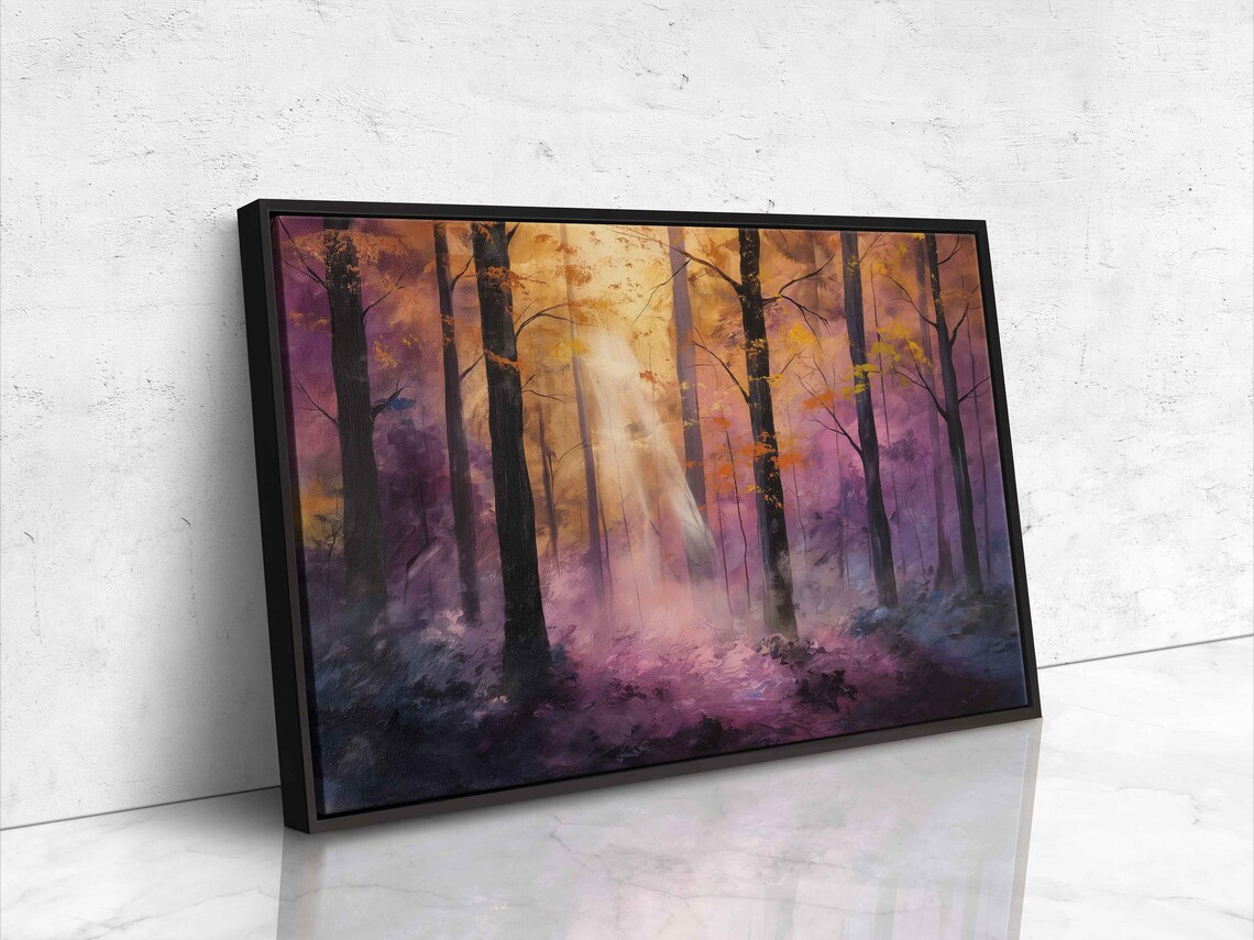 Enchanted Forest Sunbeams Through Tall Trees Misty Woodland Art Poster - Image 4