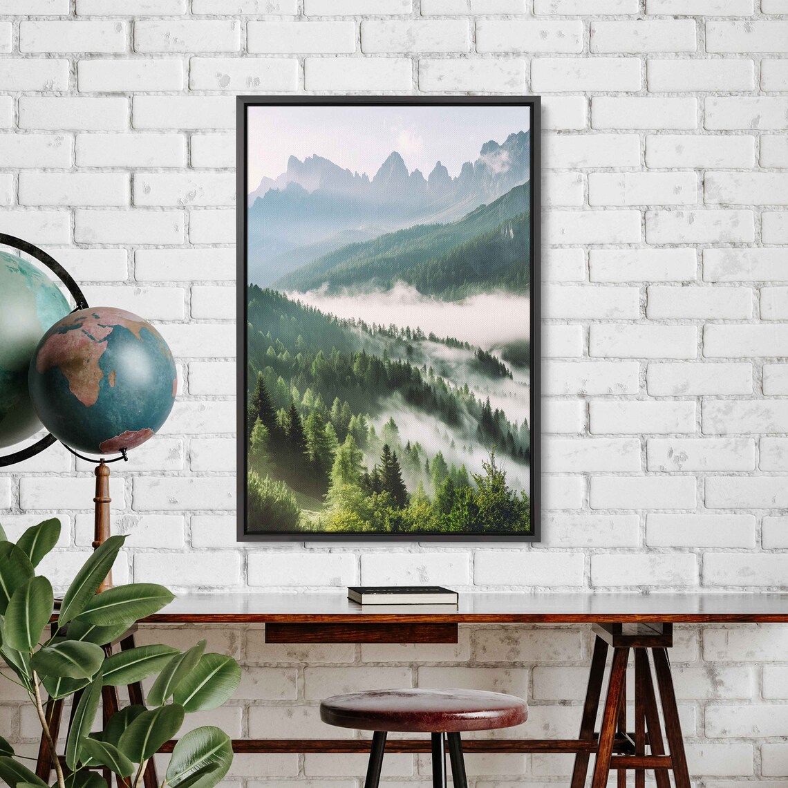 Sunlit Misty Forest Lush Greenery Mountain Ranges Cloudy Skies Wall Art Print Ready To Hang - Image 3