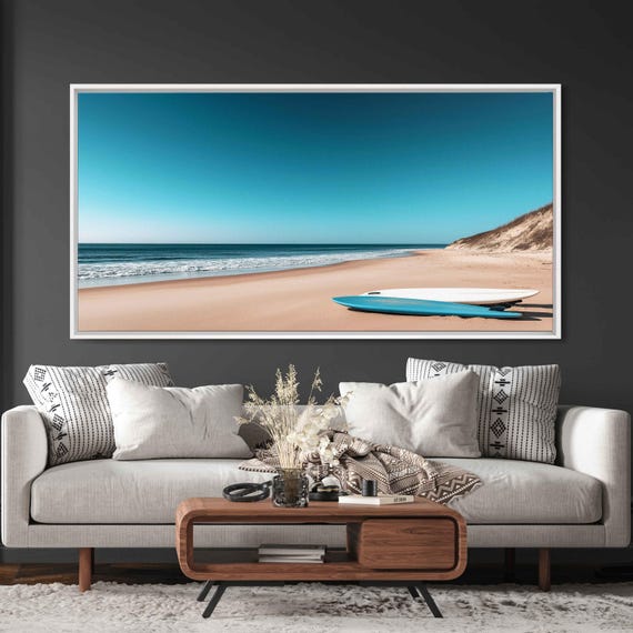 Surfboards Resting On Sandy Beach Wall Art Print Beach Life Tropical Island Gift For Surfer Ready To Hang