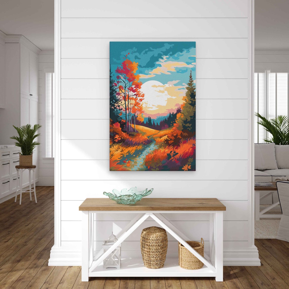 Stunning Fall Pop Art Sunset Landscape Illustration On Beautiful Bright Colors With Frame Options Ready To Hang - Image 2