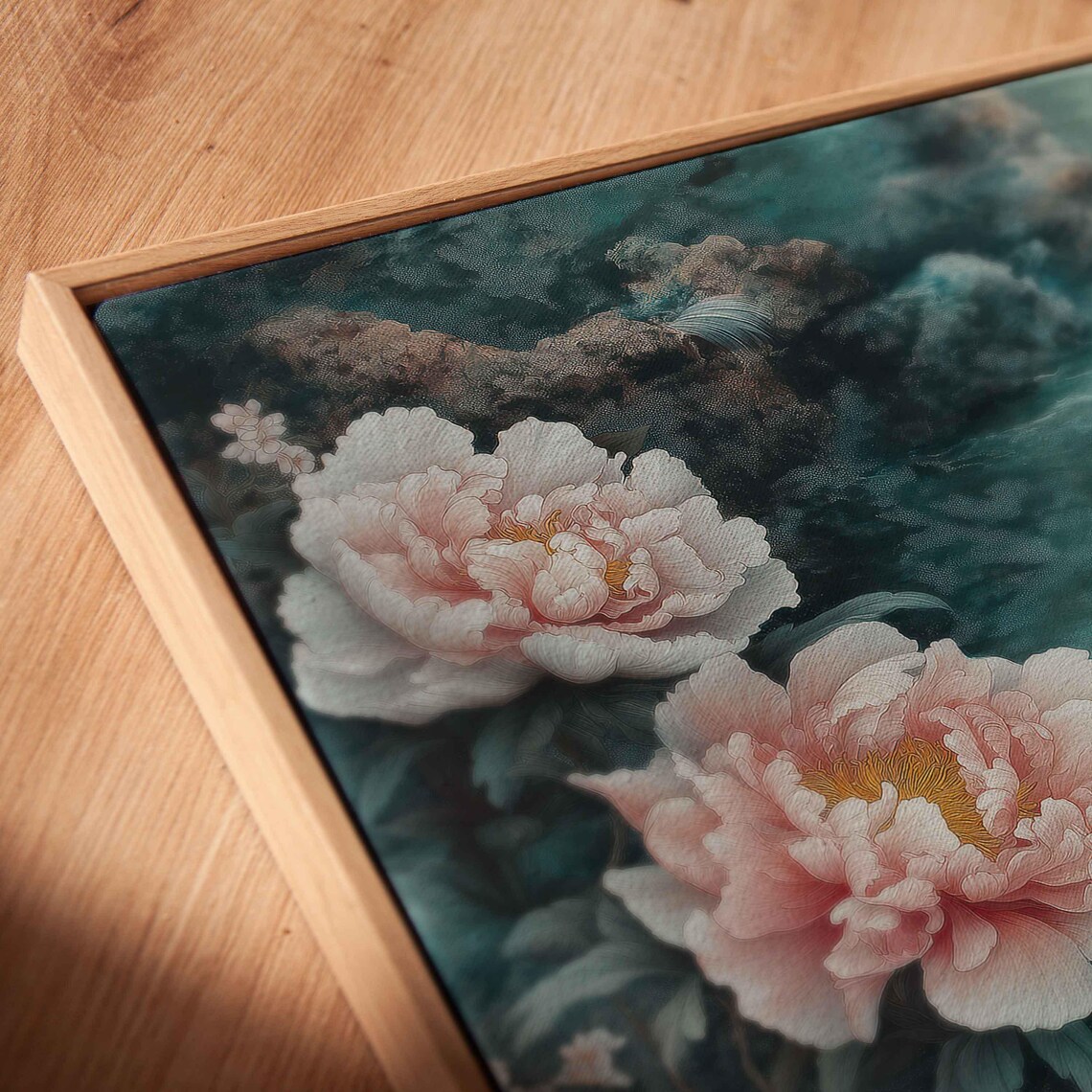 Koi Fish Swimming In Pond Wall Art Print Peaceful Scene With Peonies Symbolizing Prosperity - Image 2