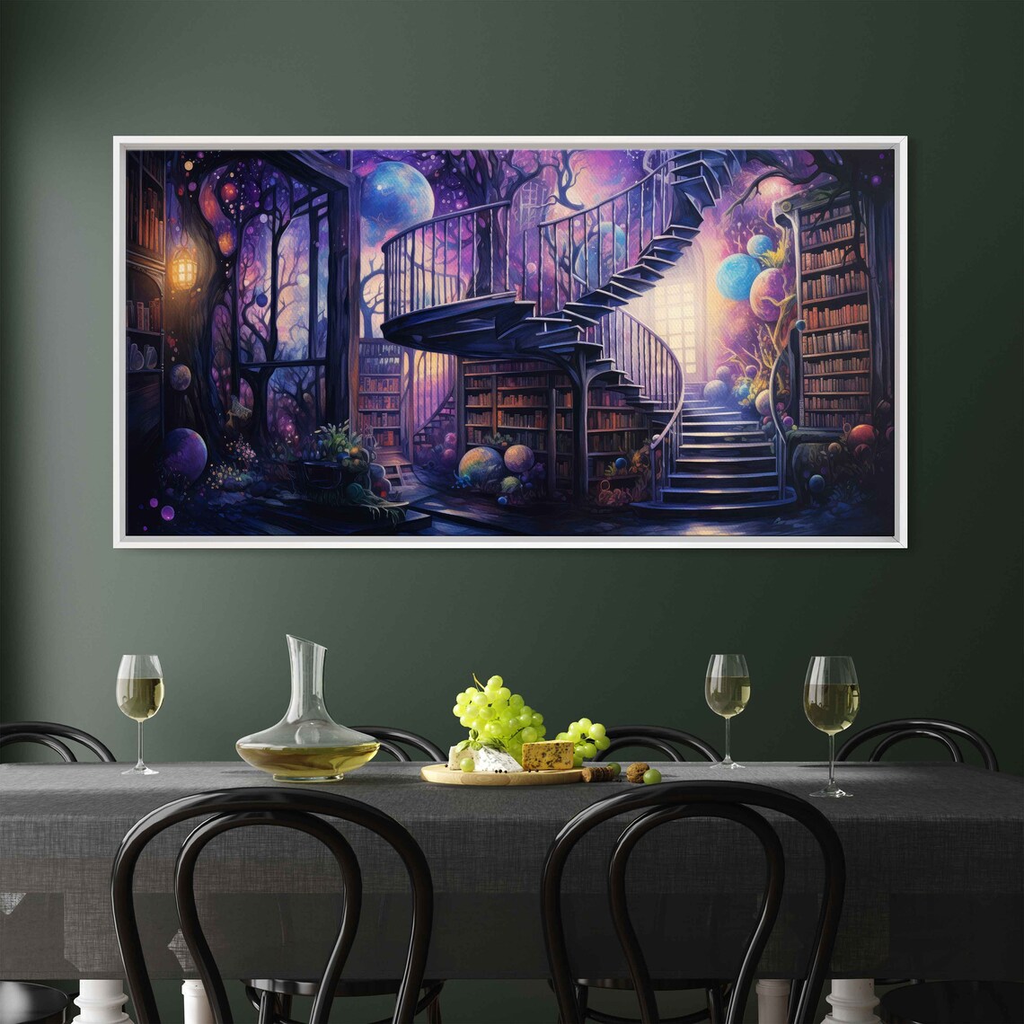 Spiral Staircase Cosmic Library Purple Night Sky Fantasy Book Room Poster - Image 3