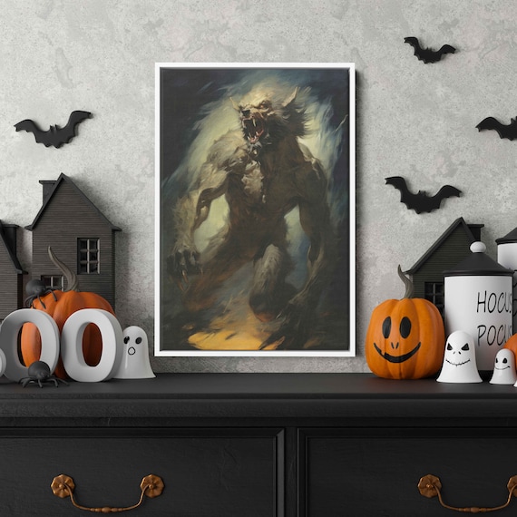 Howling Moonlit Werewolf Charging Forward Spooky Halloween Print