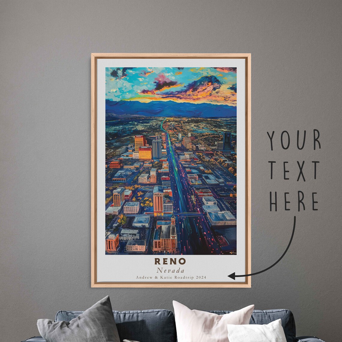 Reno Nevada City Lights Night Aerial Cityscape View Travel Poster - Image 3