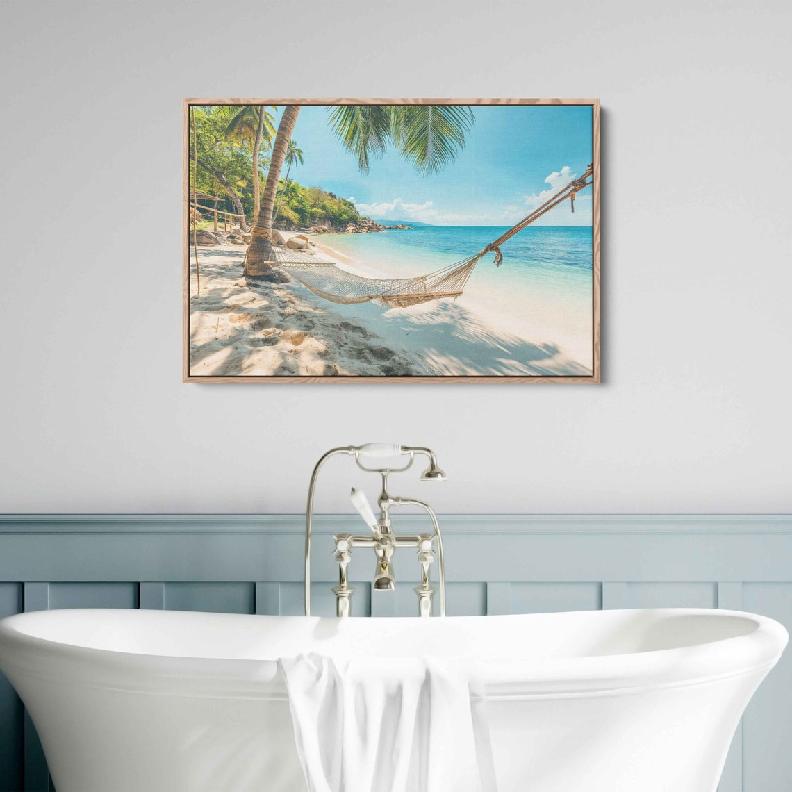 Beach Hammock Between Palms Turquoise Ocean View Tropical Poster