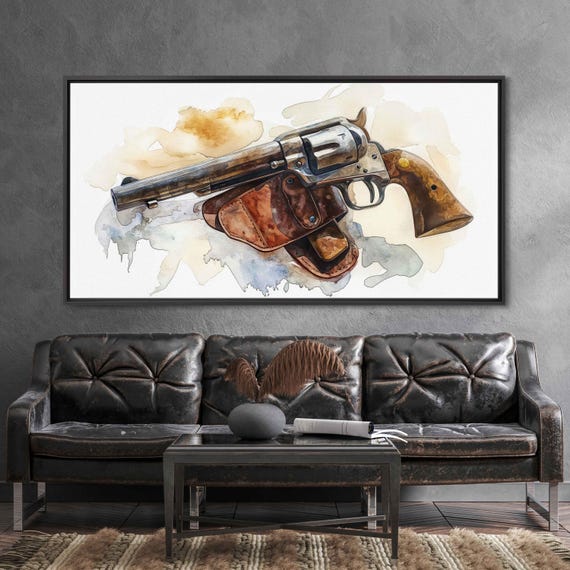Cowboys Revolver Gun With Holster Watercolor Wall Art Print Western Wall Art Rustic Painting Ready To Hang