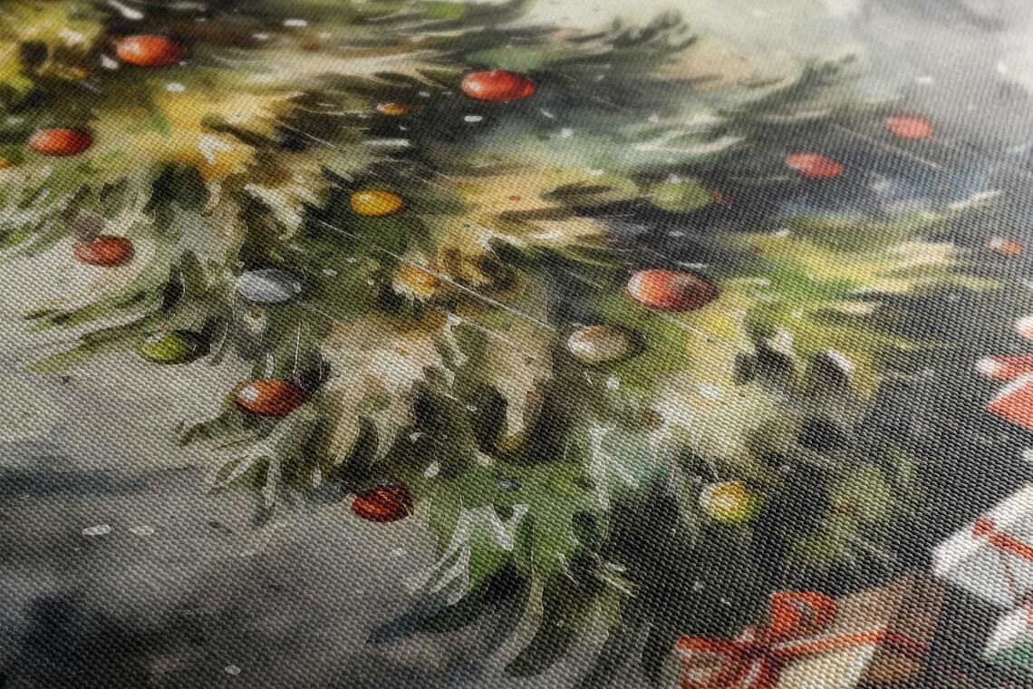 Festive Watercolor Christmas Tree Gifts Snowy Pines Holiday Poster - Image 2
