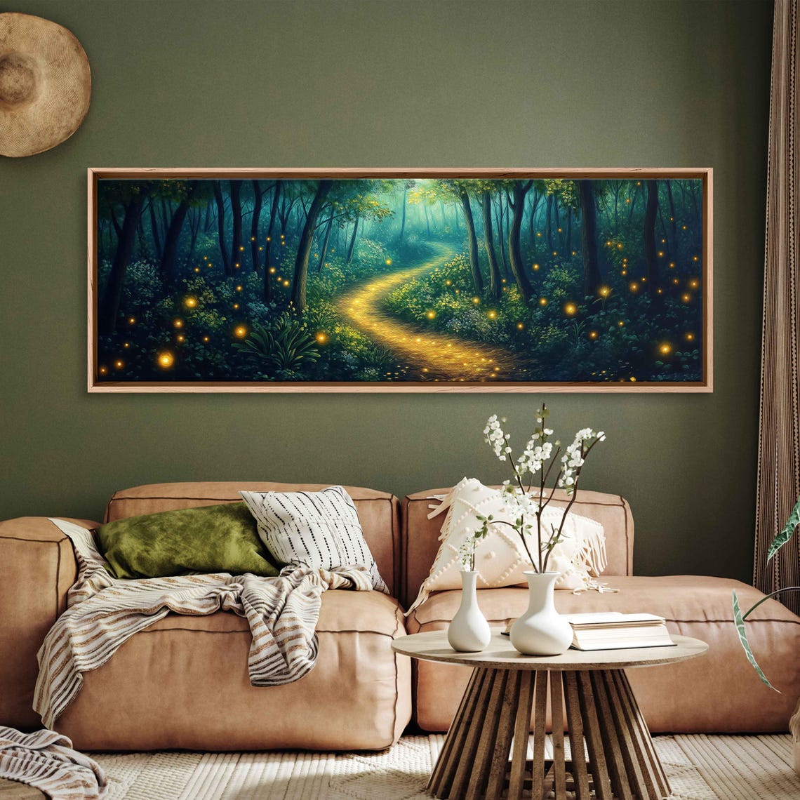 Winding Golden Path Through A Dark Firefly Forest Panoramic Poster - Image 3