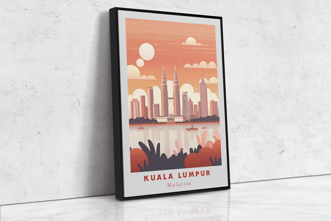Kuala Lumpur Malaysia Petronas Towers Waterfront Sunset Travel Poster - Image 2