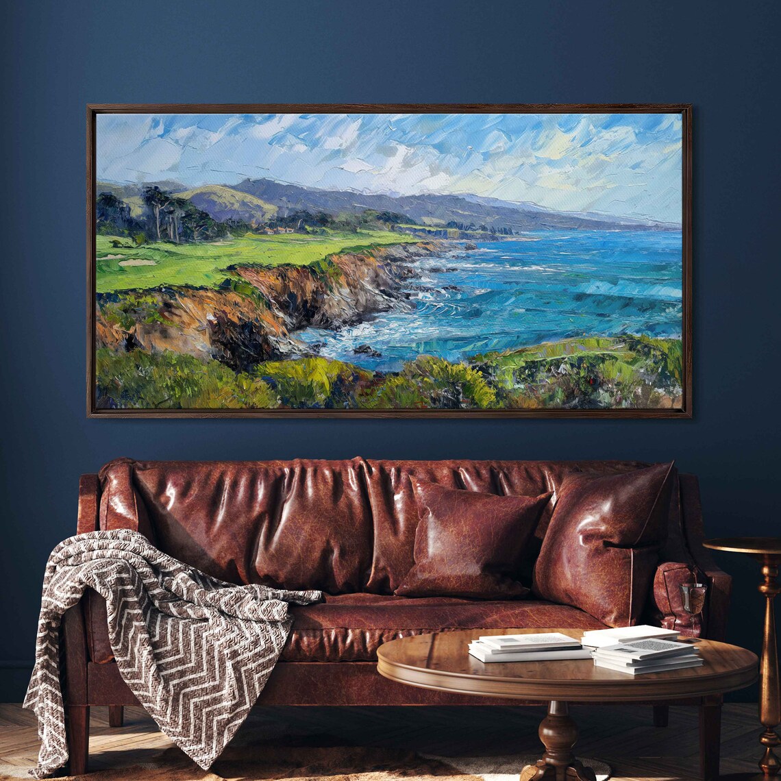 Pebble Beach Golf Course Ocean Cliff Waves California Coast Impressionist Poster