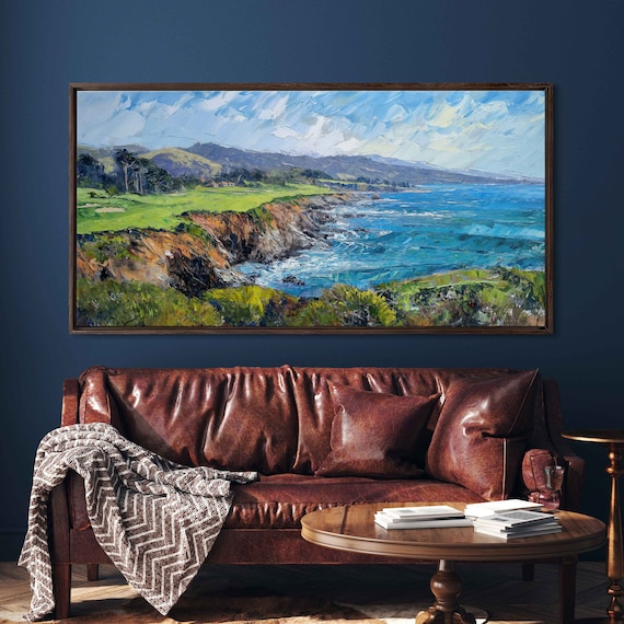 Pebble Beach Golf Course Ocean Cliff Waves California Coast Impressionist Poster
