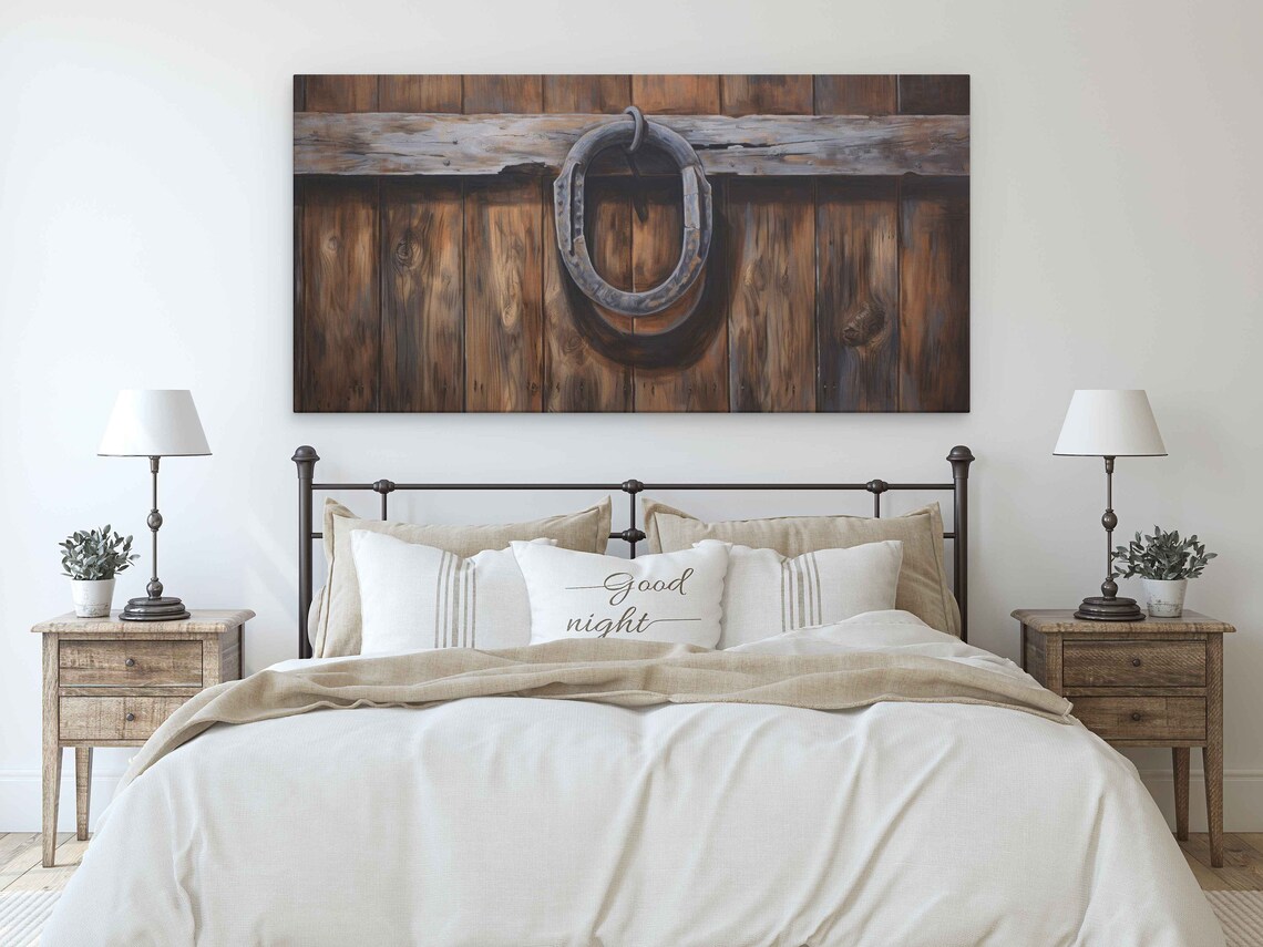 Rustic Horseshoe On Weathered Barn Door Planks Farmhouse Art Print - Image 3