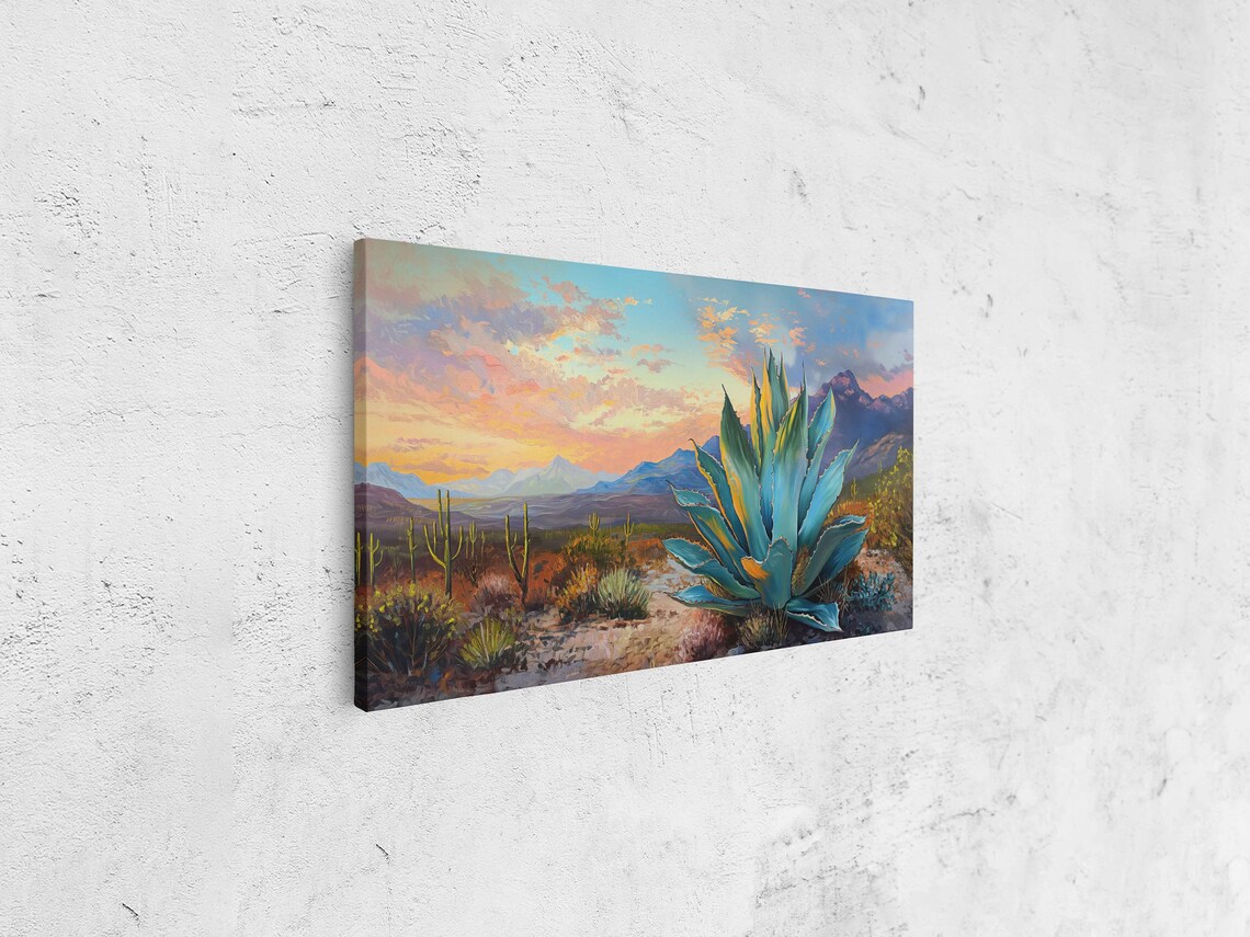 Agave Plant Desert Landscape Oil Painting Print - Image 4