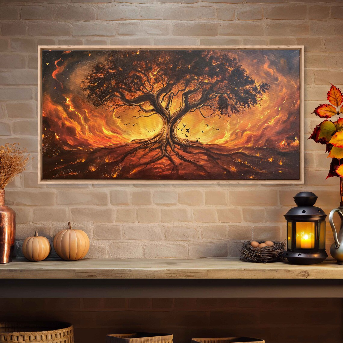 Wildfire Paining World Tree On Fire Framed Print Ready To Hang - Image 3