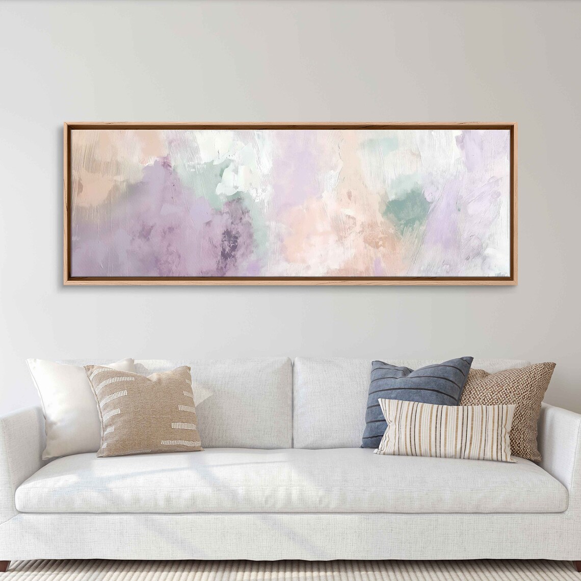 Lavender Blush Mint Brushstrokes Wide Pastel Abstract Painting Poster