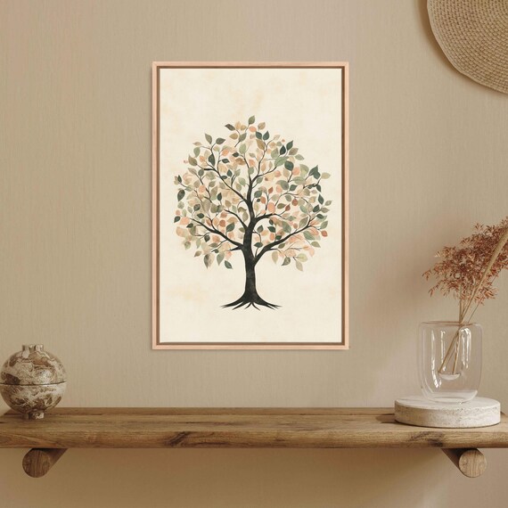 Enchanting Tree Of Life Wall Art Print Vintage Design Earth Toned Pastels