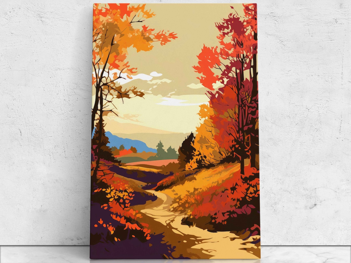 Autumn Forest Path Red Orange Trees Pop Art Landscape Travel Poster