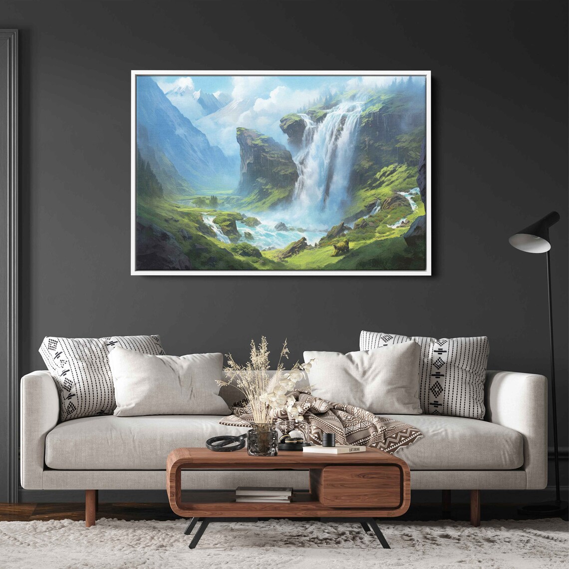 Roaring Waterfall Landscape Painting Art Print - Image 3
