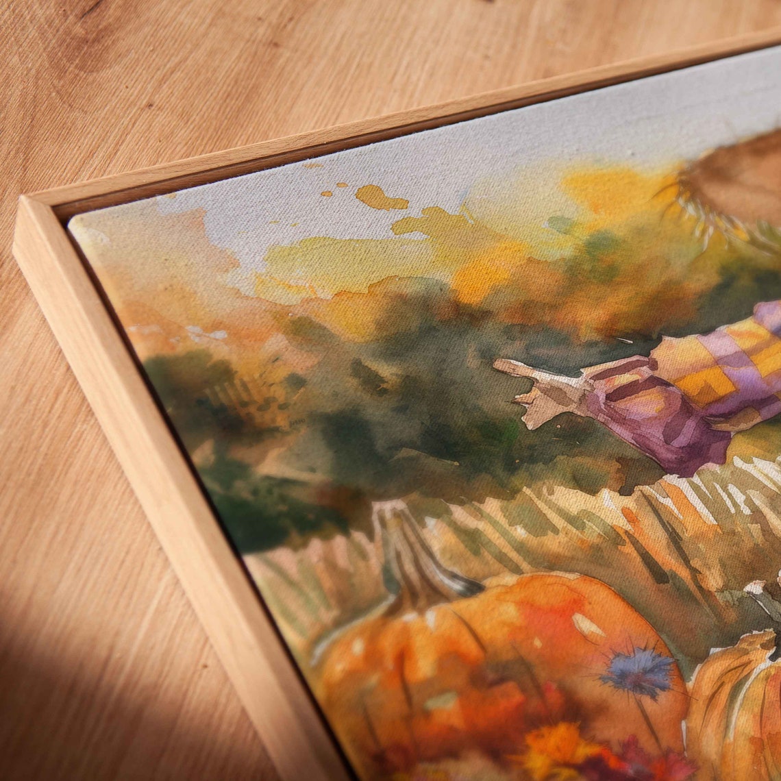 Cheerful Scarecrow In Pumpkin Patch Fall Harvest Watercolor Poster - Image 2