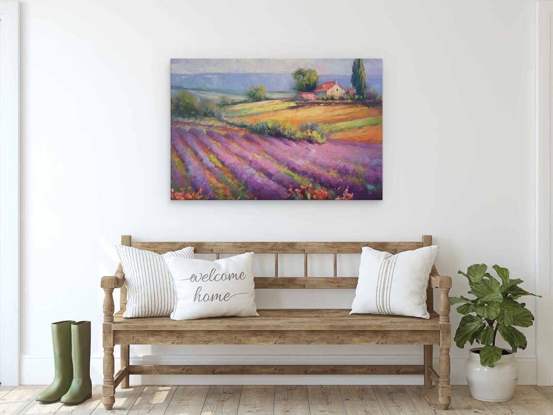 Lavender Field Farm Impressionist Oil Art Print - Image 3