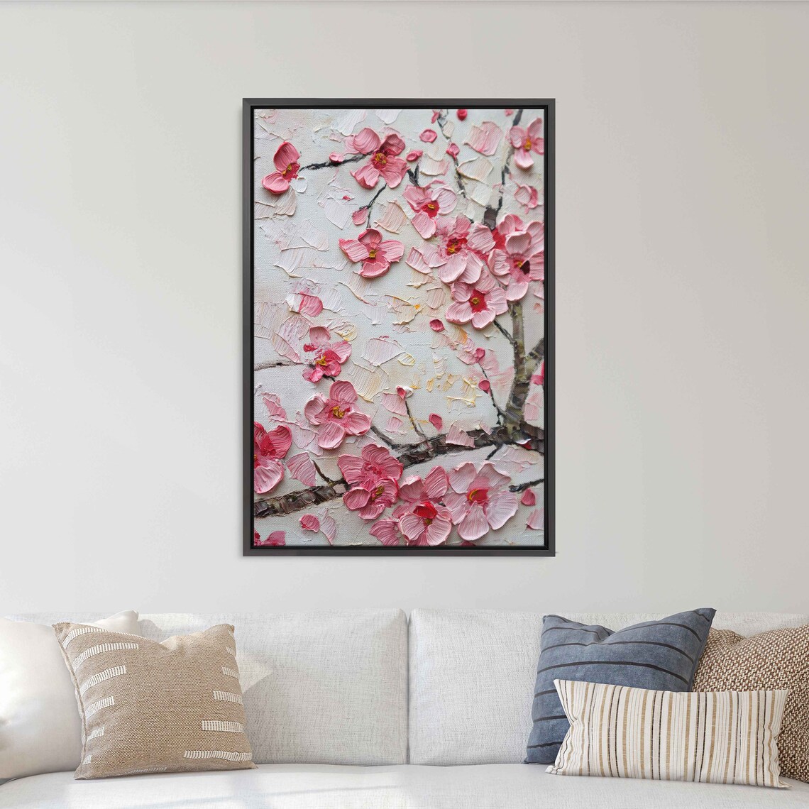 Cherry Blossom Pink Petals 3D Impasto Texture Floral Painting Wall Art - Image 3