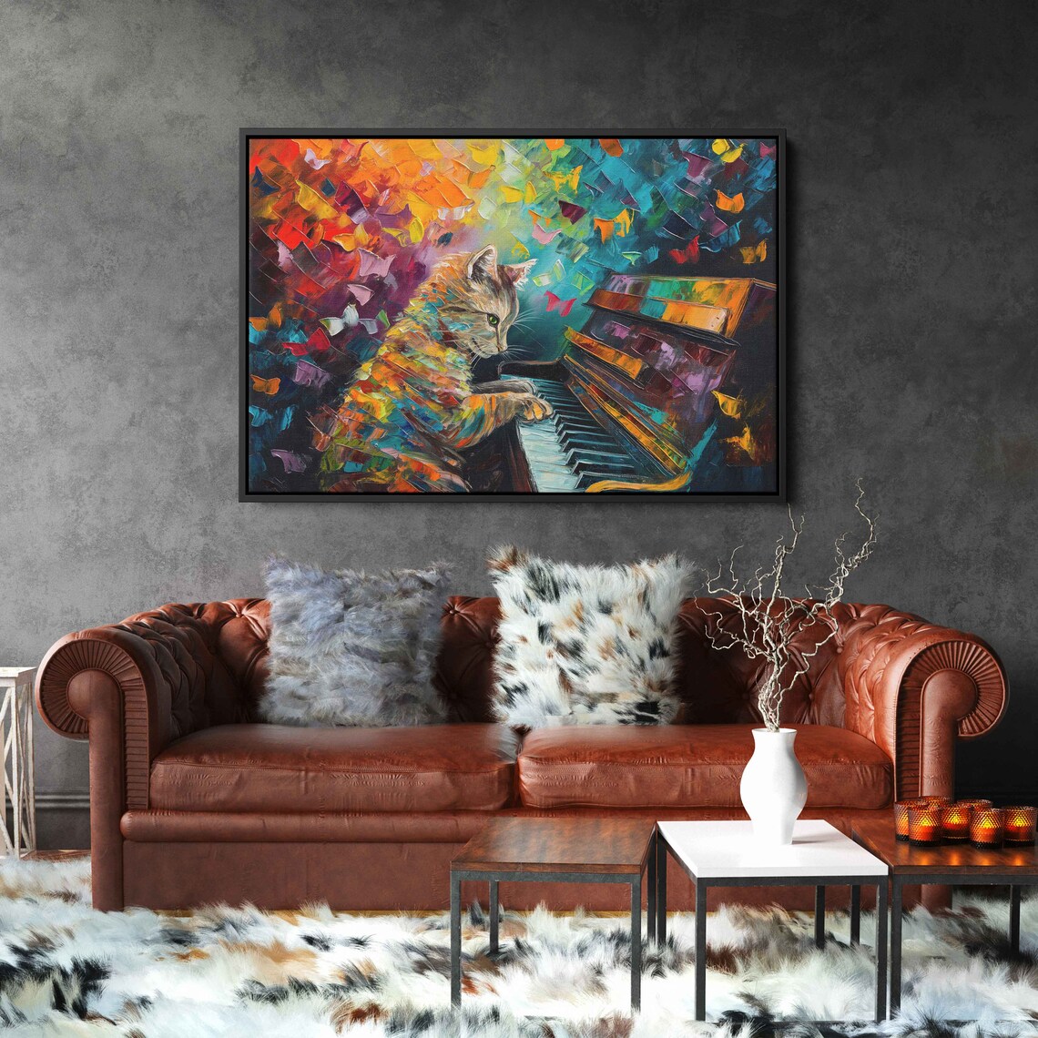 Whimsical Cat Playing Piano Art Print, Studio Decor
