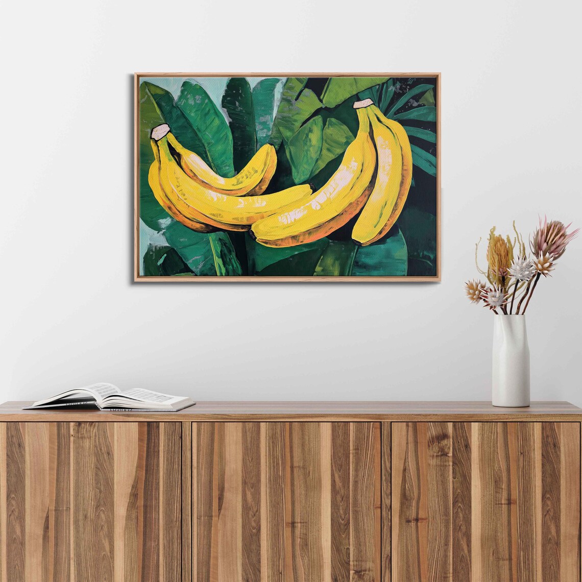 Fresh Banana Bunches With Giant Tropical Leaves Bold Art Print - Image 3
