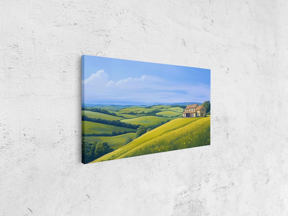 Country Farmhouse on Rolling Green Hills Under a Wide Blue Sky Poster - Image 4