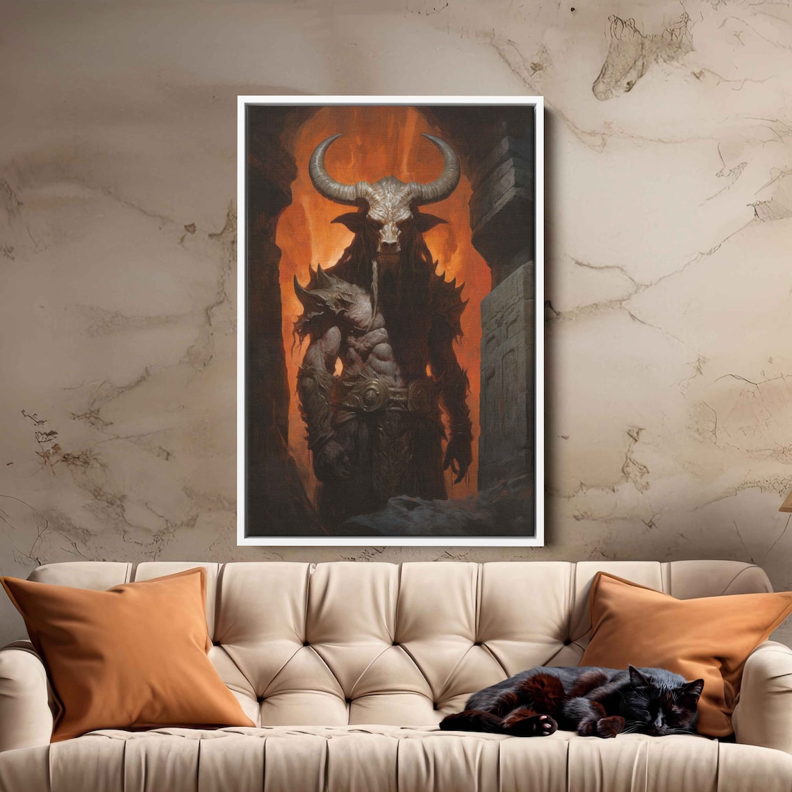 Minotaur Bull Skull Warrior Guarding Gates Of Hell Dark Art Print - Image 4
