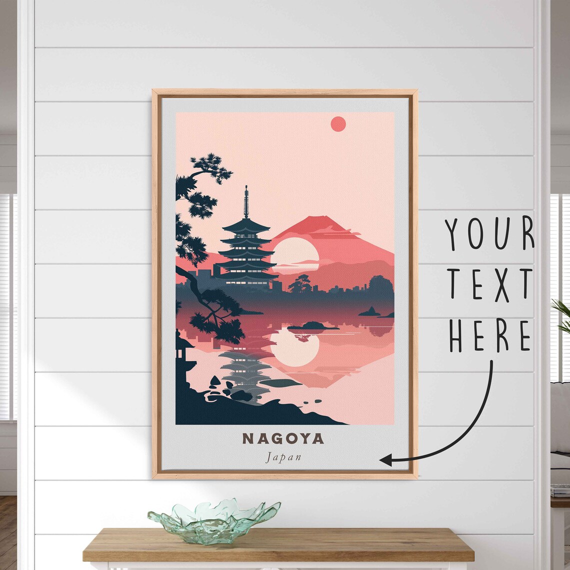 Nagoya Japan Pagoda Sunset Lake Reflection Red Silhouette Poster