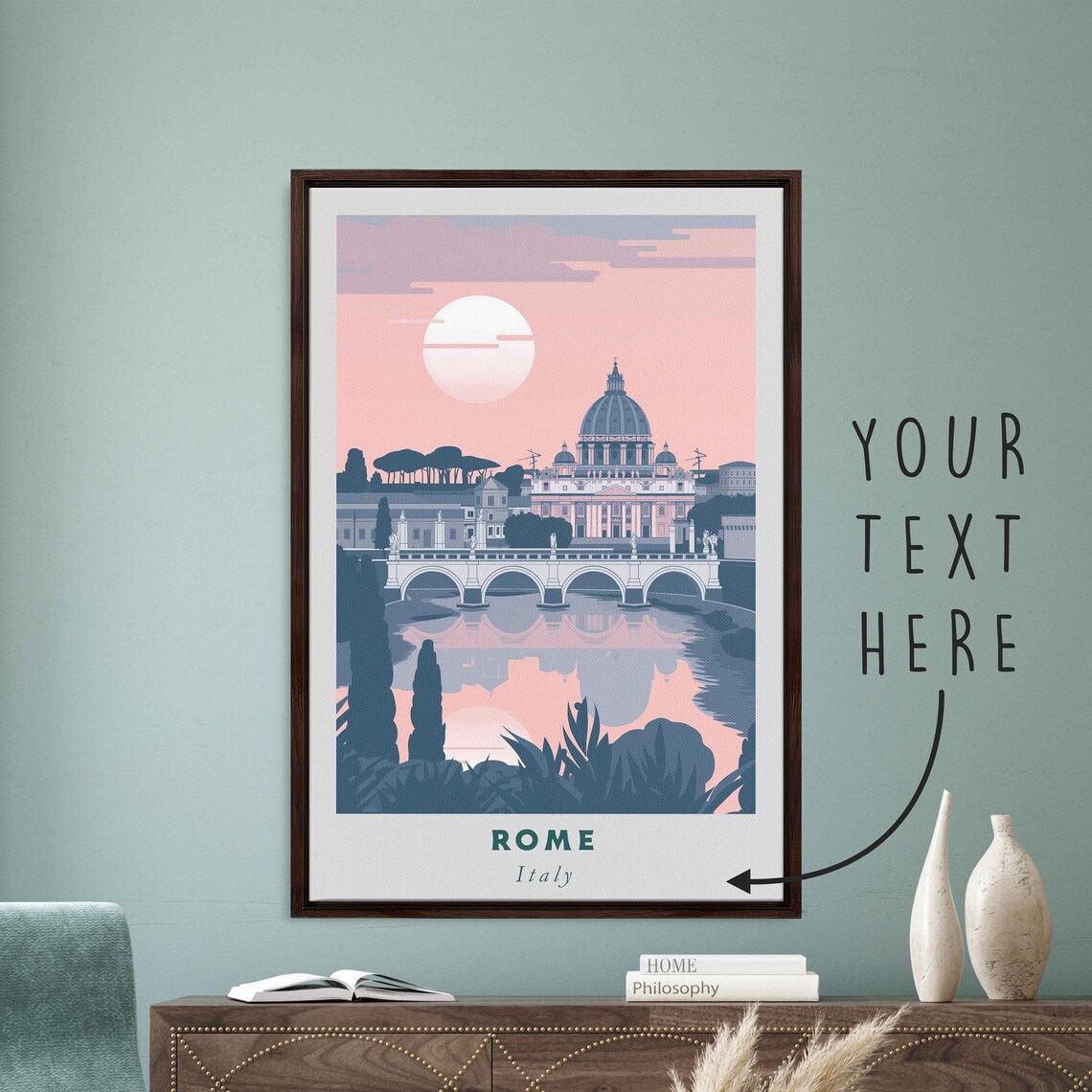 Rome Italy Saint Peters Basilica Bridge Sunset Travel Poster