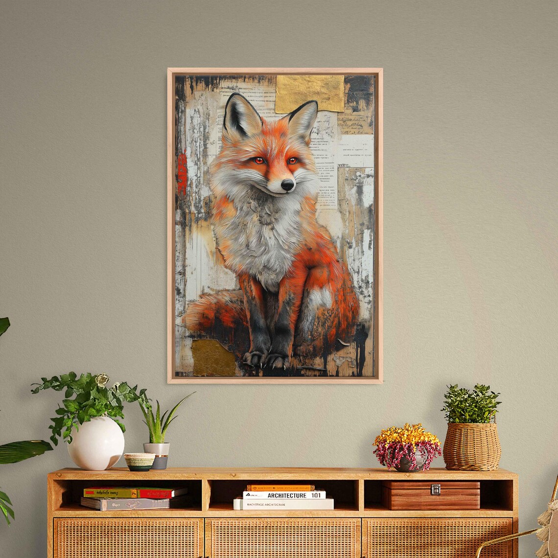 Surreal Copper Fox Art Print, Whimsical Collage Style