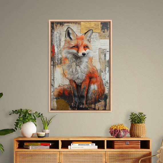 Surreal Copper Fox Art Print, Whimsical Collage Style