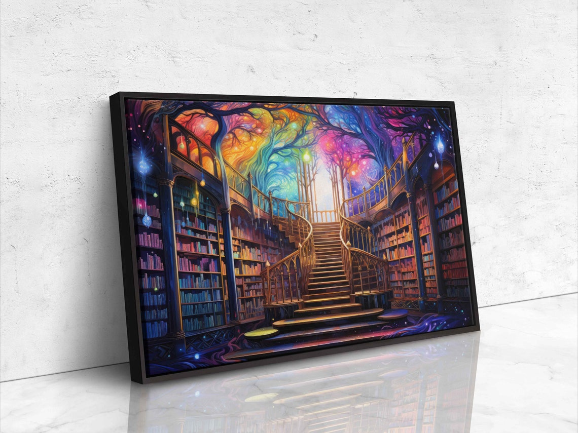 Staircase In Treehouse Library Painting Framed Print Ready To Hang - Image 4