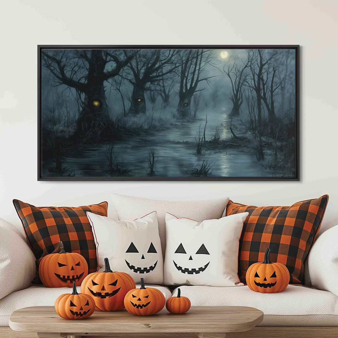 Misty Swamp With Glowing Eyes Foggy Night Haunted Landscape Poster - Image 3