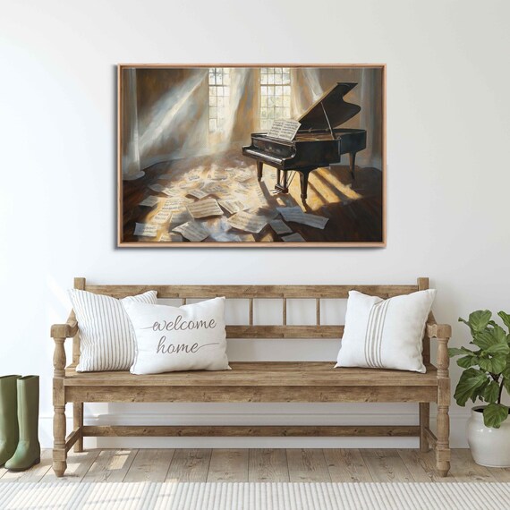 Grand Piano In Sunlit Room With Scattered Sheet Music Wall Poster