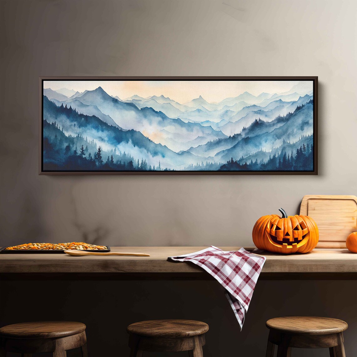 Foggy Mountain Landscape With Trees Painting Framed Print Ready To Hang - Image 2
