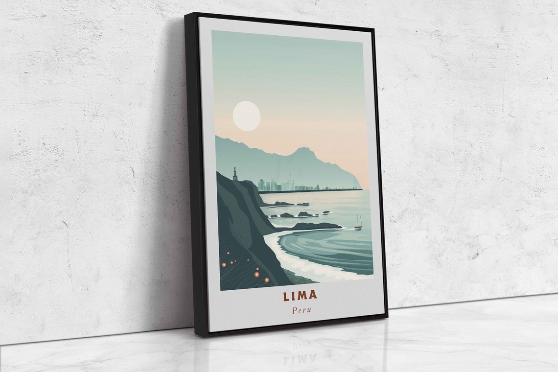 Lima Peru Pacific Coast Cliffs Ocean Sunset Minimalist Travel Poster - Image 2