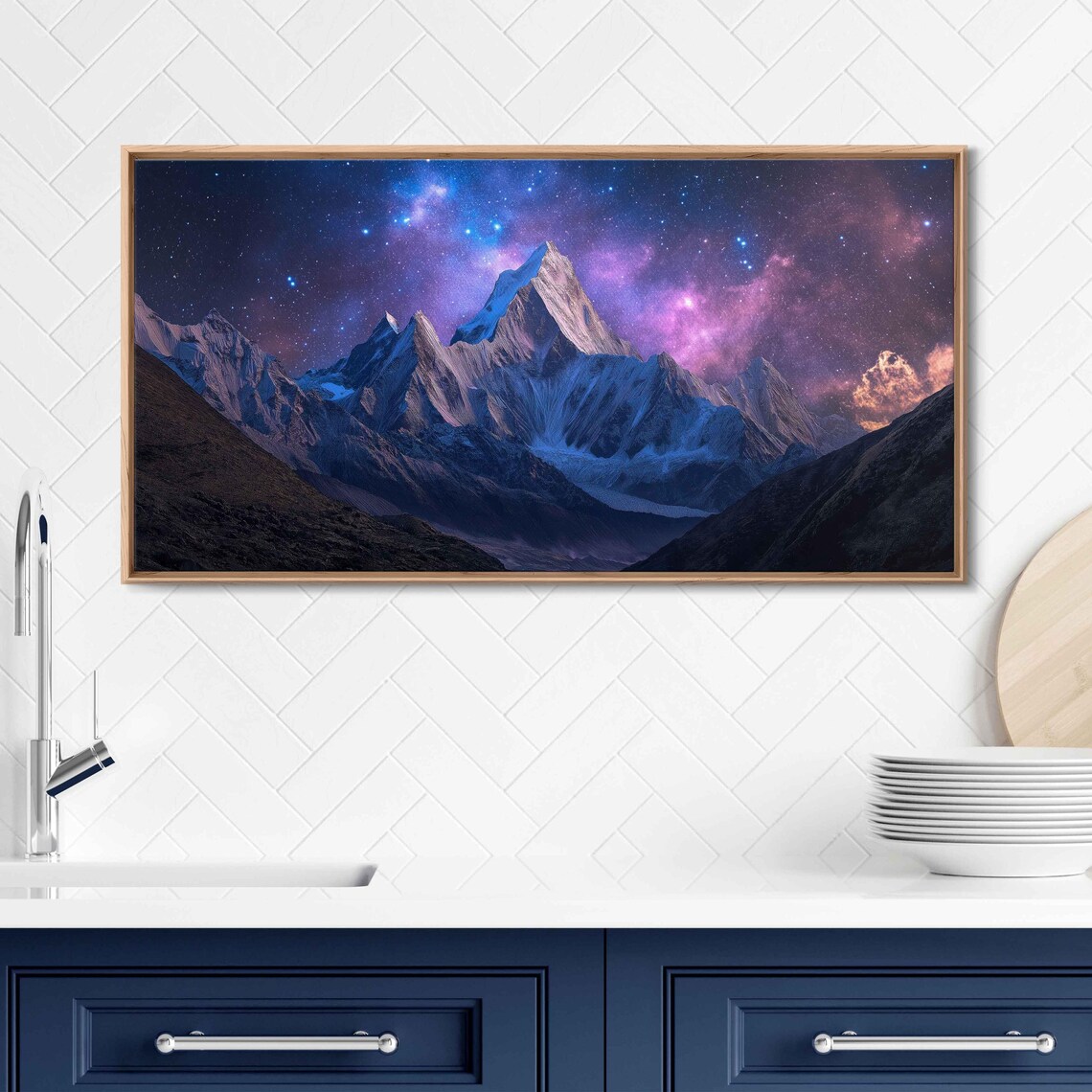 Starry Night Sky Over Jagged Snowy Mountain Peaks Landscape Poster - Image 3