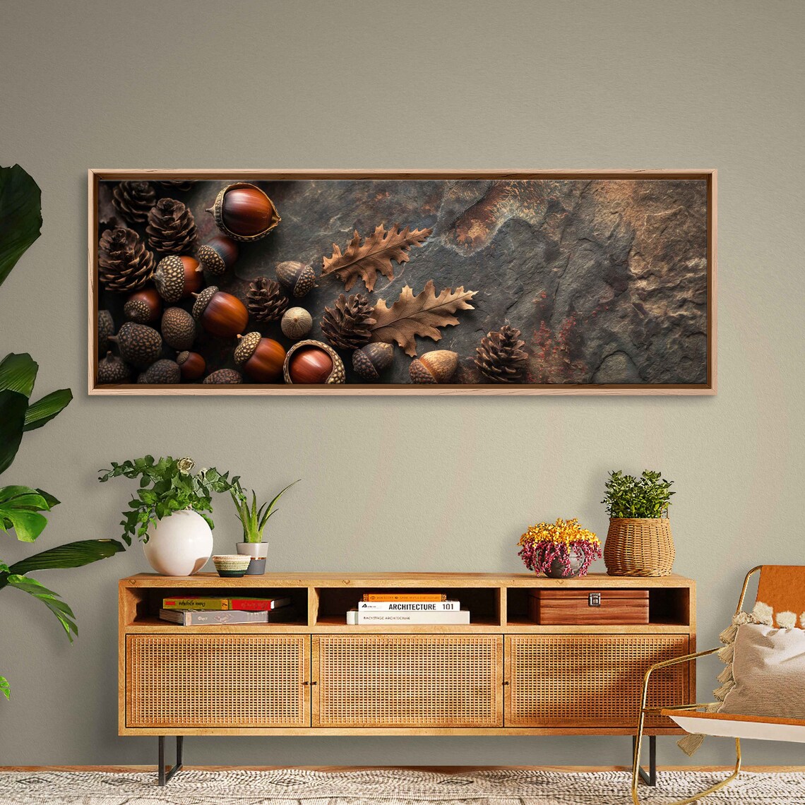 Acorns Pinecones And Oak Leaves On Dark Slate Rustic Photo Poster - Image 3