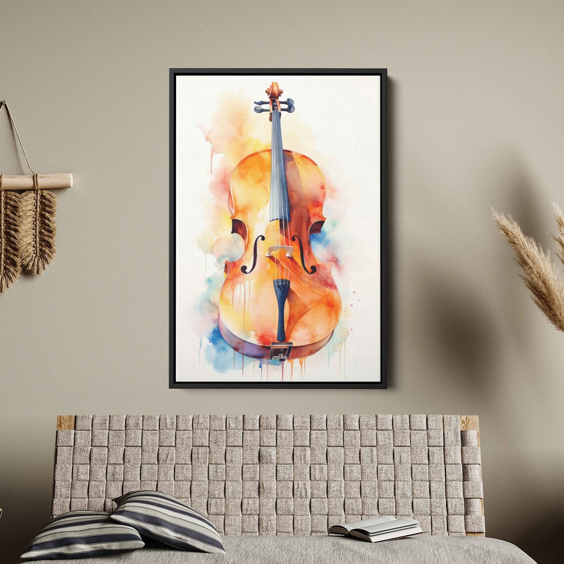 Watercolor Violin Painting Colorful Splash Music Instrument Wall Art