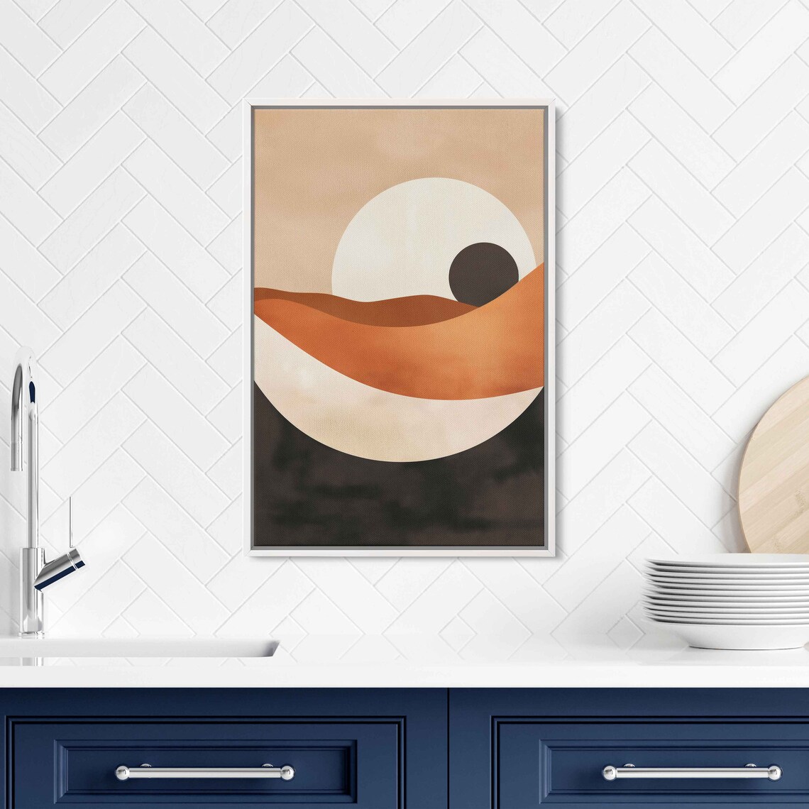 Neutral Desert Boho Style Wall Art Print Minimalist Design Abstract Shapes Desert Moon Eclectic Print Ready To Hang - Image 3