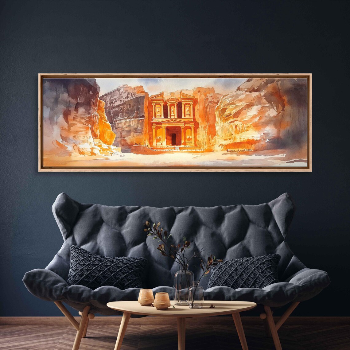 Petra Ancient Rock Cut Architecture Wall Art Print Watercolor Sunrise Scene Desert Wonder